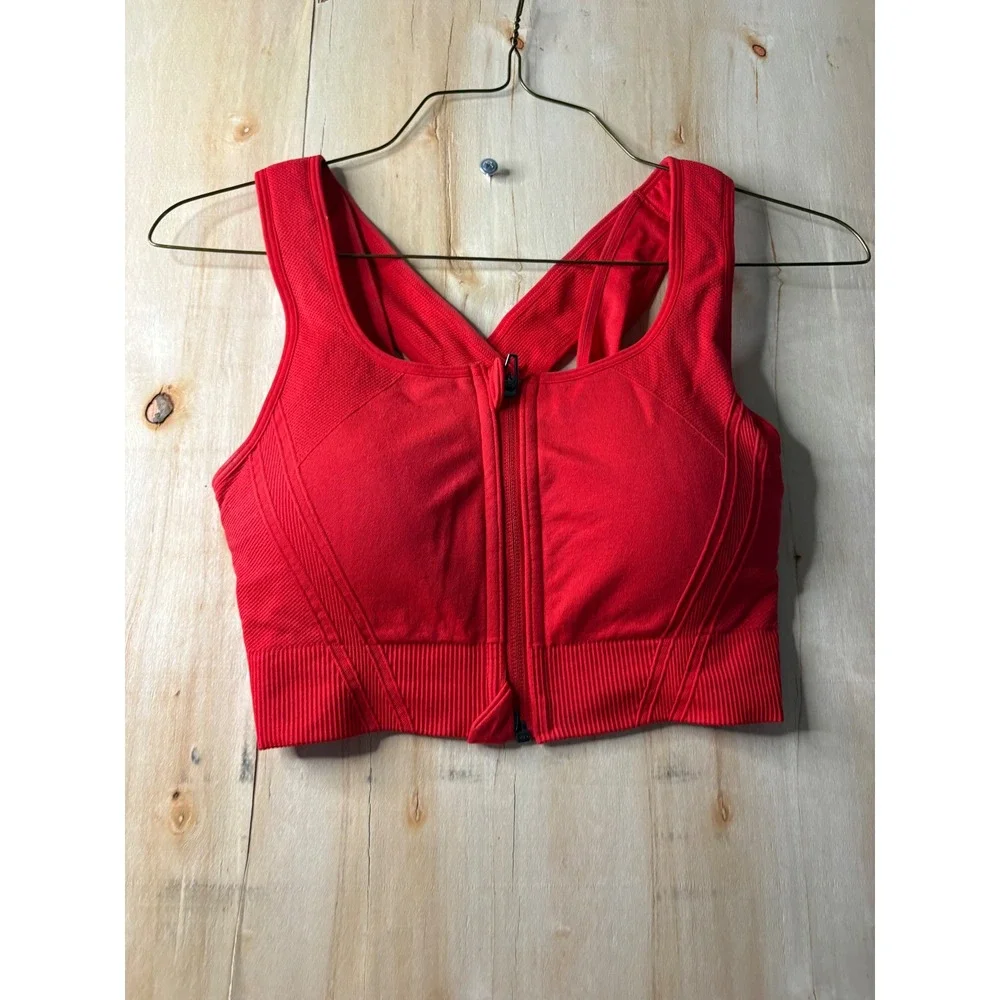 Avia Womens Red Front Zip Sports Bra Crisscross Back Medium AV24031